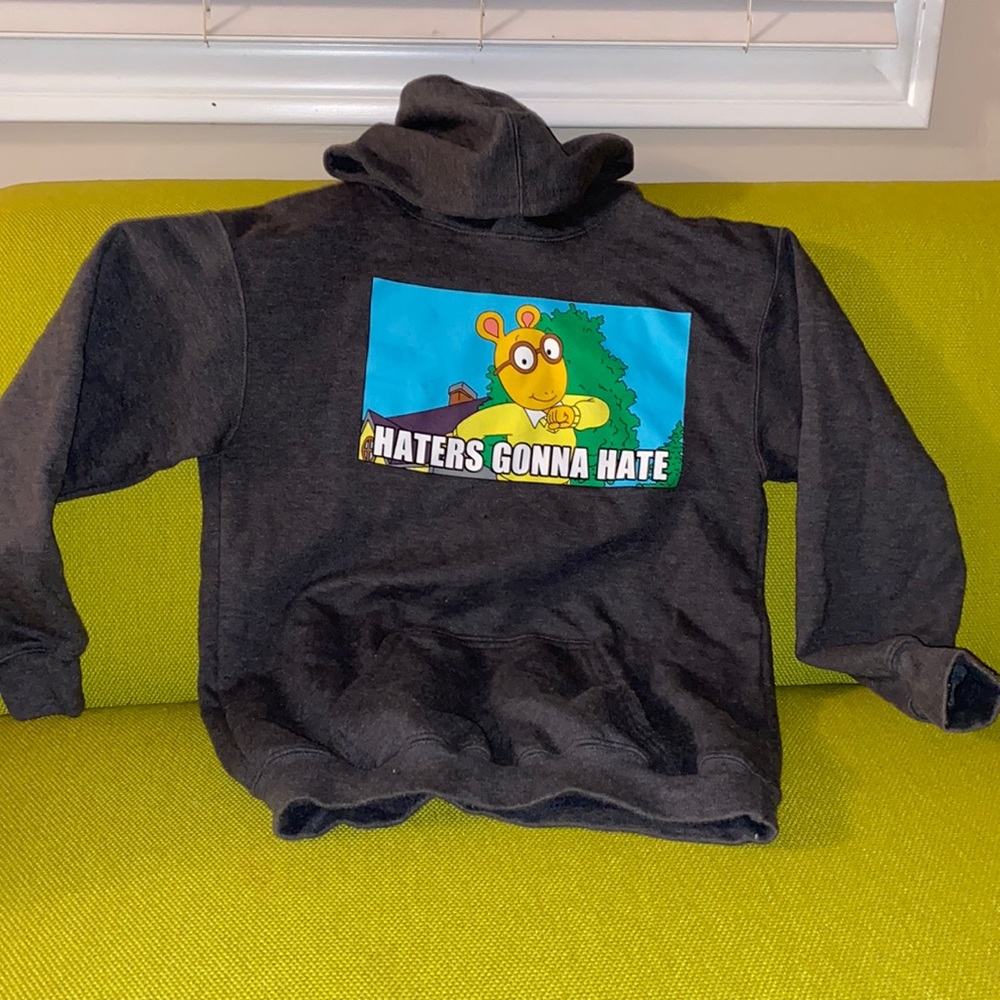 Gray. Haters Gonna Hate hoodie Boys Large